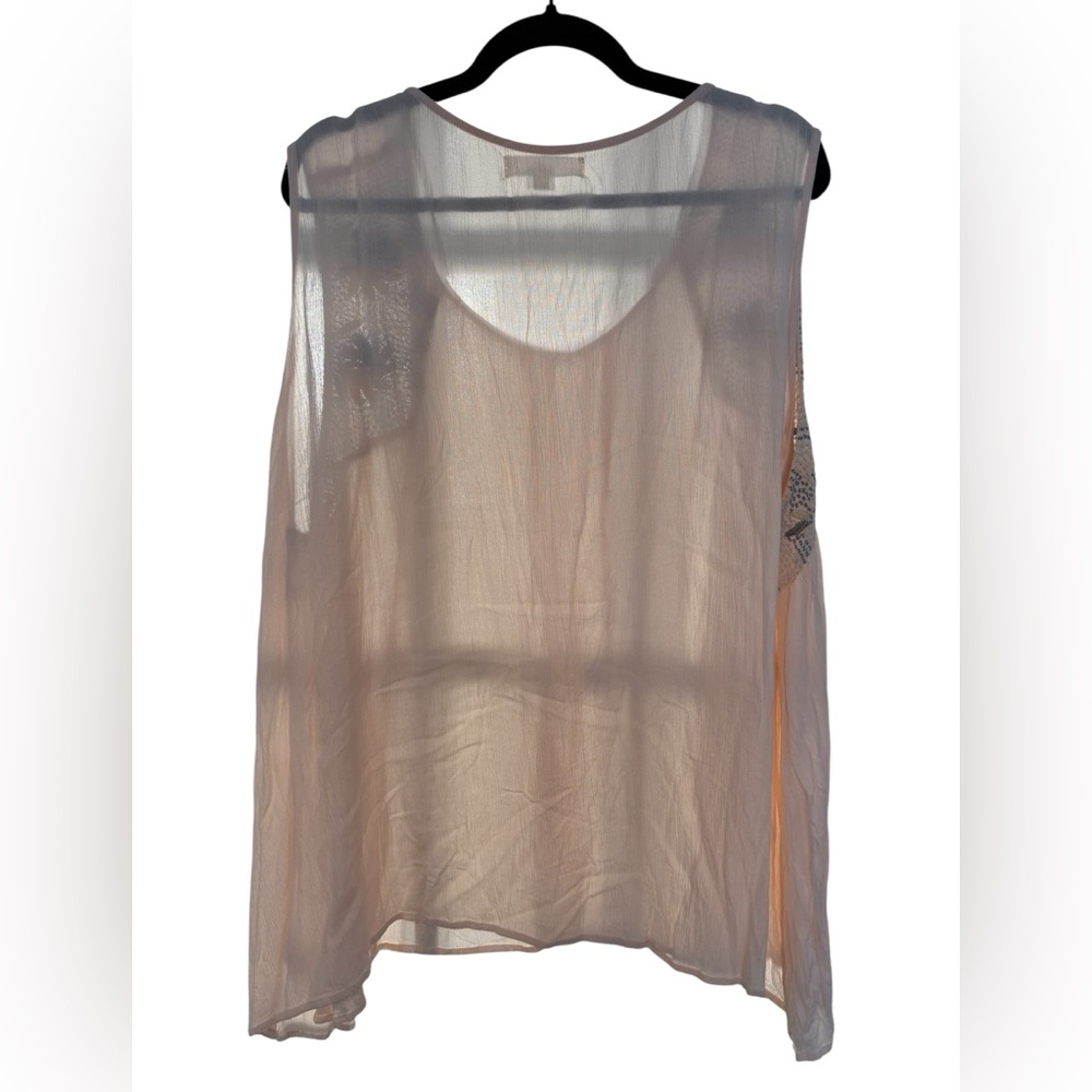 Solitaire Anthropologie Light Pink Embroidered Tank Blouse- 3X - Picture 3 of 6